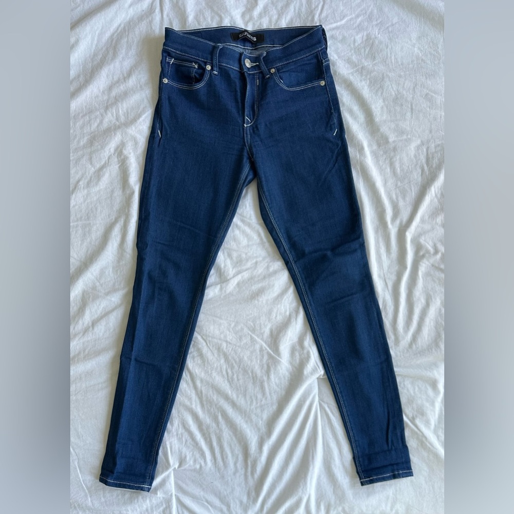 EUC Express Midrise Blue White Contrast Stitching Skinny Jeans Leggings 0R
